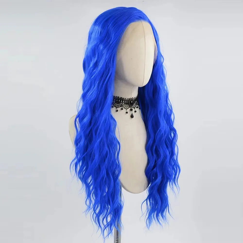 Synthetic Hair Blue  Deep Wave  Pre Plucked 13x4 Lace Front Wigs for Black Women Glueless Cosplay Daily Wear Wigs