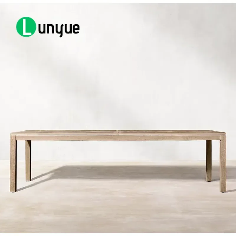 Modern Luxury Teak Rectangular Retractable Dining Table Weather Resistant Outdoor Terrace Garden Furniture Set for Hotel
