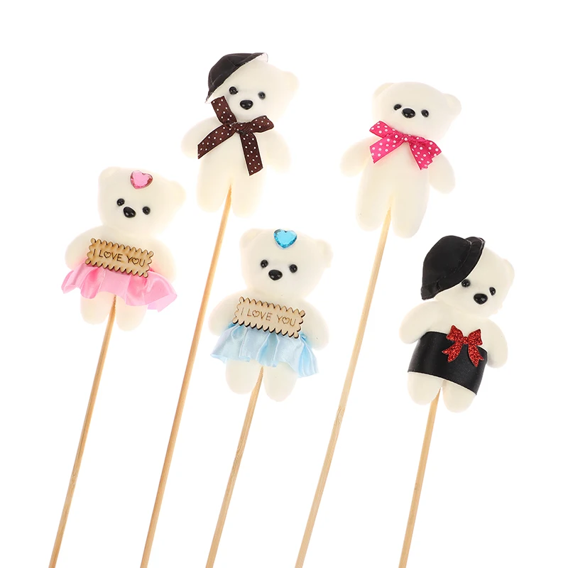 部屋の装飾のためのミニクマの人形、花の花束、動物の形、フォームプッシュおもちゃ、カップル、誕生日プレゼント、10個