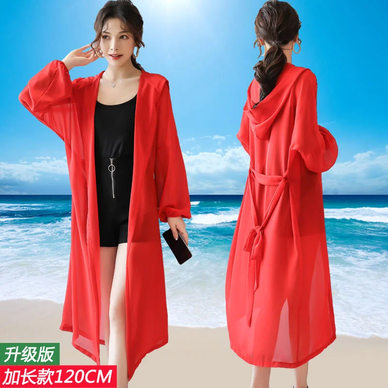 Long Sunscreen Clothes Women\'s Summer Thin Coat 2023 New Chiffon Sunscreen Shirt Beach Sun Protection Clothing Outside The Knee