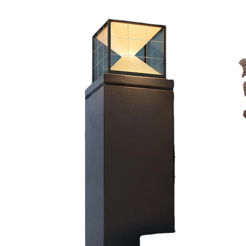 Solar wall post lamp outdoor waterproof hourglass villa square modern simple door post installation  Outdoor light