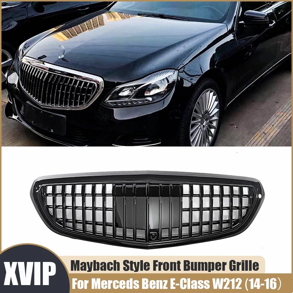 شبكة مصد أمامي على طراز XVIP-Maybach ، شواية سباق ، شواية مبرد سوداء ، مناسبة لمرسيدس بنز E-Class E300 ، E500 ، E350 ،- #1