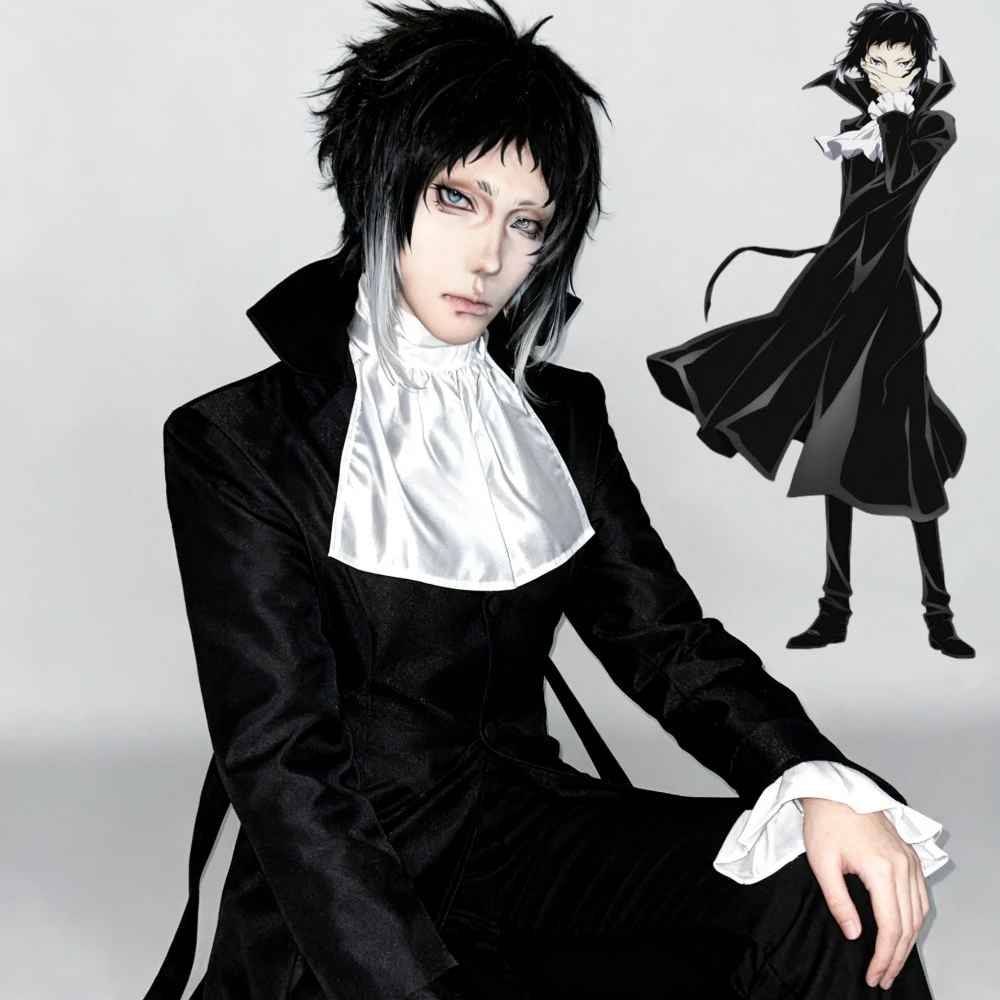 

Anime Bungo Stray Dogs Cosplay Costume Ryunosuke Akutagawa Black Suit Uniform Cos Convention Halloween Roleplay Clothing