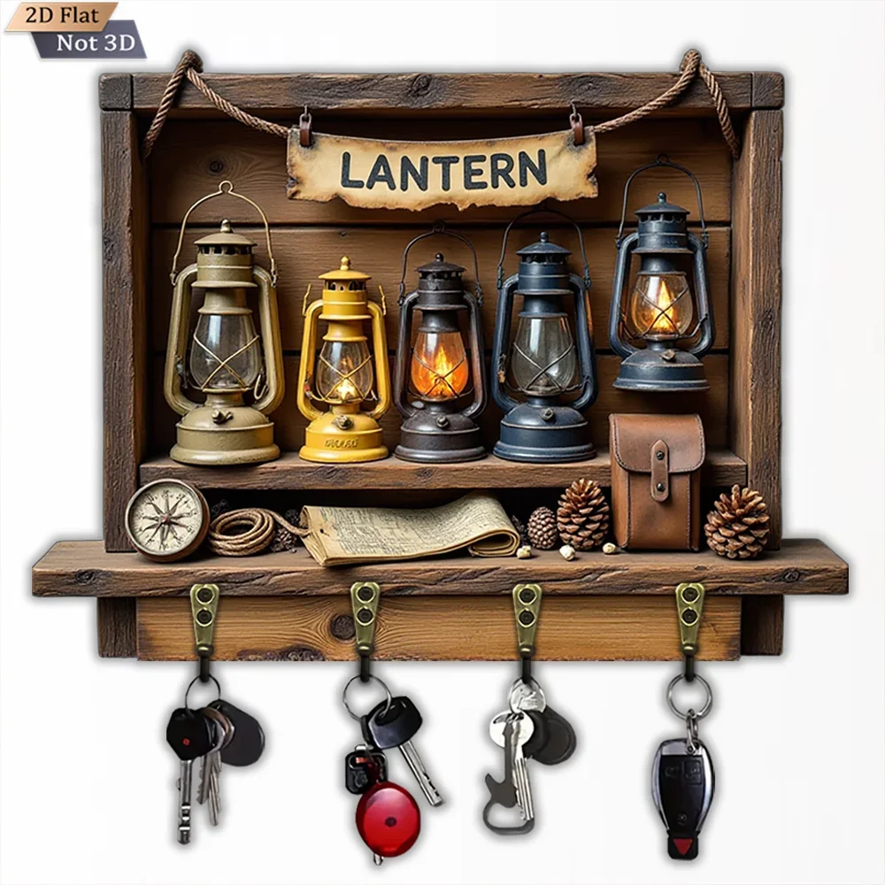 A 2D Wall-Mounted Wooden Vintage Key Hook, Multifunctional for Home Use, Featuring Four Metal Hooks. It Serves As Wall Decor,
