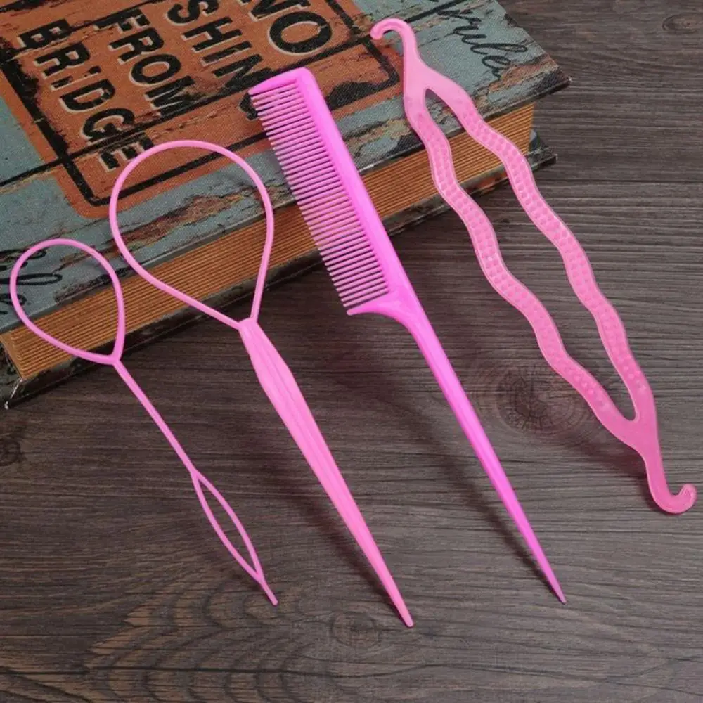 4Pcs Women Braiding Comb Topsy Tail Hair Loop DIY Bun Donut Maker Styling Tools