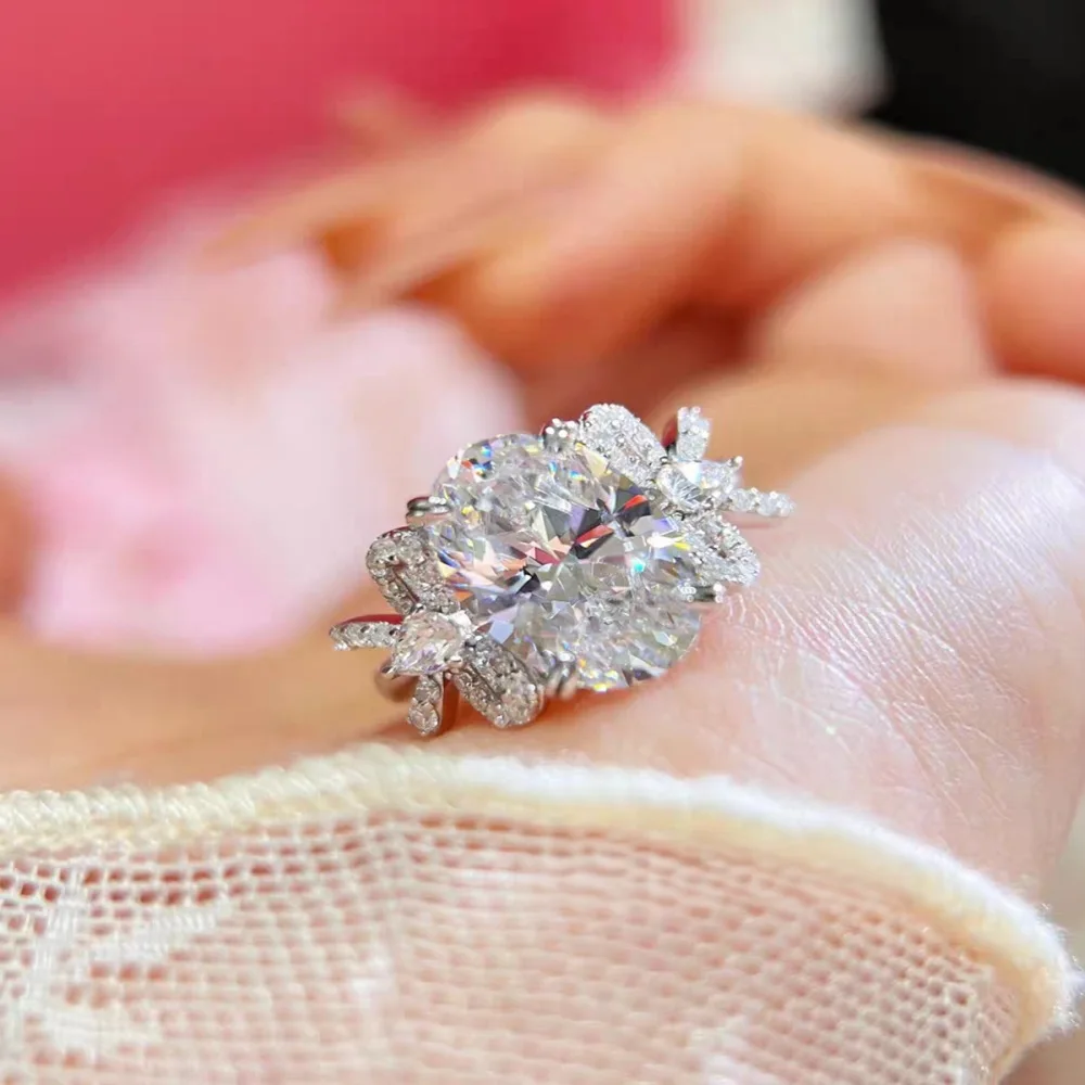 

Luxury 5ct Oval Moissanite Women's Ring- 925 Sterling Silver Wedding Band & Engagement Ring Bridal Jewelry Gift