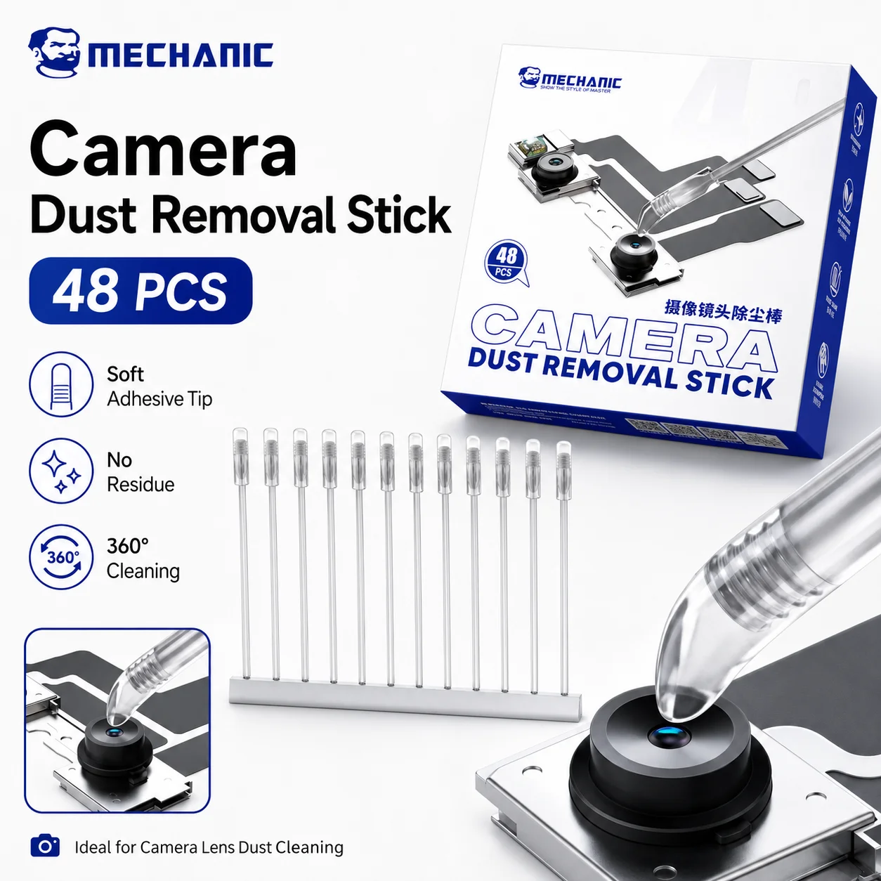 MECHANIC CD48 Resin Dust Cleaning Stick Lens Cleaner for Phone Camera LCD Screen Fingerprint Removal Maintenance Repair Tool Kit