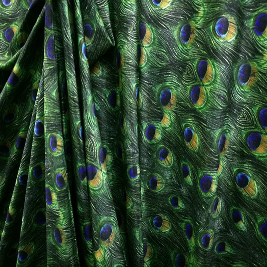 YLM Four-sided Large Stretch Spandex Bottom Peacock Feather Tail Printed Fabric Latin Dance Clothes Swimsuit Fabric