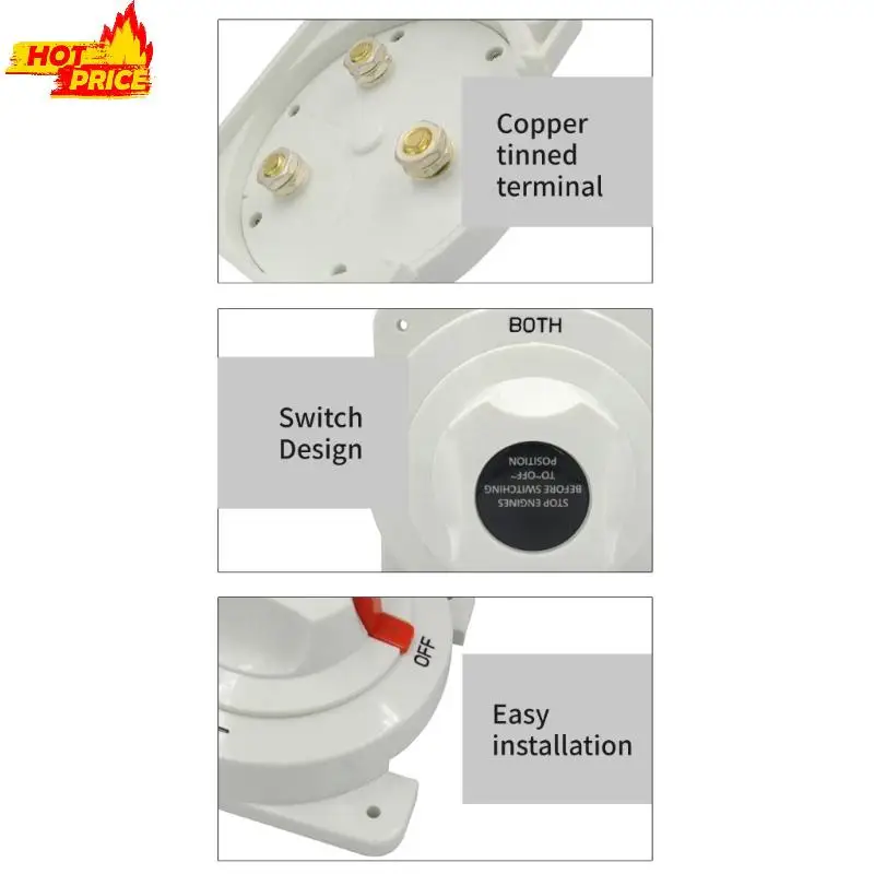 3 Position Marine Battery Switches 300A Current Plastic Housing Brass Terminals Corrosion Proof