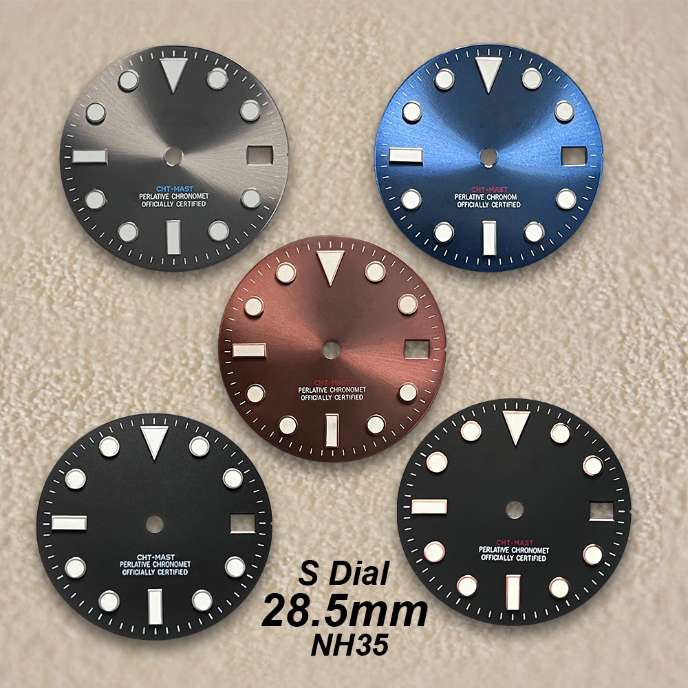 28.5mm Sunburst S Dial Fit NH35/NH36/4R/7S Movement Ice Blue Luminous High-Quality Enamel Diving Watch Modification Accessories