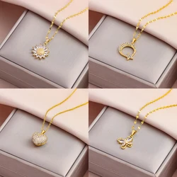 New In Sweet Sexy Zircon Crystal Pendant Stainless Steel Necklaces For Women Female Fashion Clavicle Chain Jewelry Girls Gift