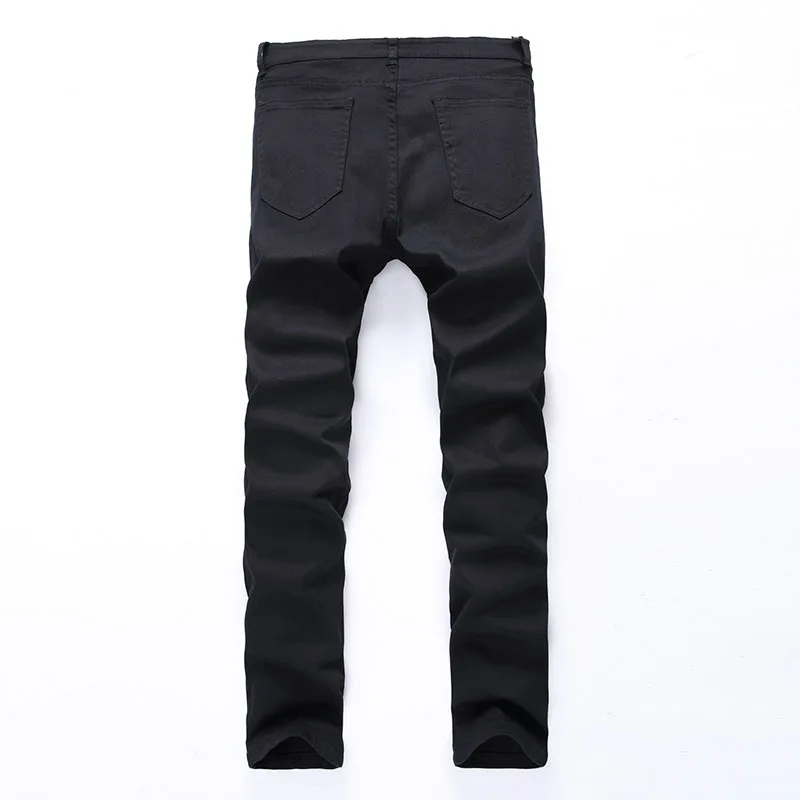 Calças de brim masculinas 2023 novo algodão elástico rasgado jeans magros de alta qualidade hip hop preto/branco buraco magro ajuste calças de brim