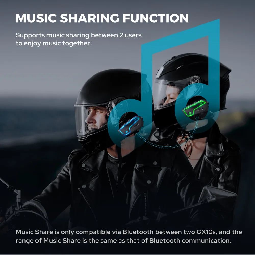 GEARELEC GX10 Bluetooth Motorcycle Intercom Helmet Headset 10 Riders Wireless BT Motorbike Interphone Music Sharing PK B4FM-X image 5