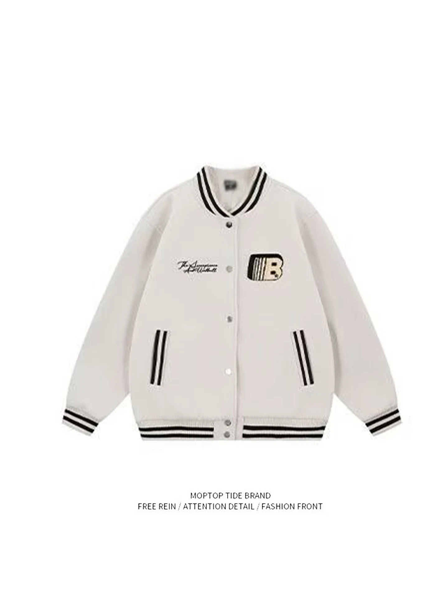 

Loose R Logo Baseball Jaet for Men And Women College Sle Autumn Winter Heavyweight Casual Faion Polyester Fiber