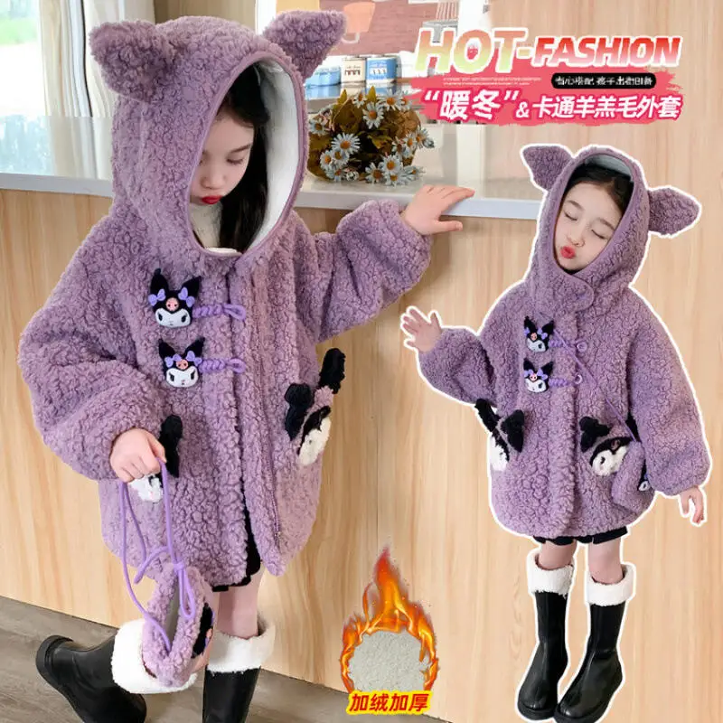 

202, осенне-зимнее пальто Kuromi в стиле аниме для девочек, Sanrio, новая модная толстая теплая удобная куртка с героями мультфильмов Kawaii, детский подарок на Хэллоуин