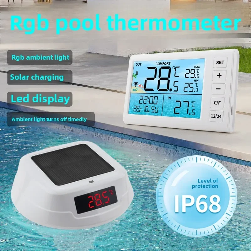 Digital Pool Thermometer, Colored Lights,  Floating IP68 Waterproof Temperature Tester, Aquarium Spa TS-PL01