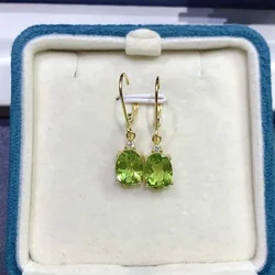 100% Natural Perdiot Earrings 7mm*9mm Simple Peridot Silver Drop Earrings Solid 925 Silver Peridot Jewelry Gift for Woman