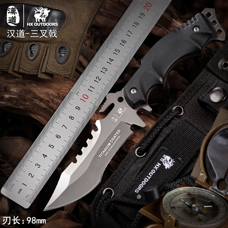 

Hx Outdoors Trident Survival Knife G10/Steel Handle ,With Sheath Rescue Hunting Camping Knives Tactical Knife Dropshipping