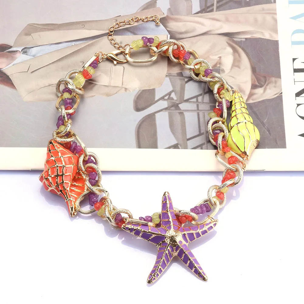 2024 New ZA Fashion Starfish Shell Large Collar Choker Necklace Women Indian Boho Ethnic Statement Vintage Necklace Jewelry