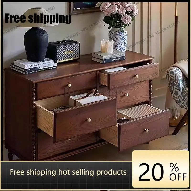 LD French retro solid wood dresser retractable makeup table bedroom storage cabinet