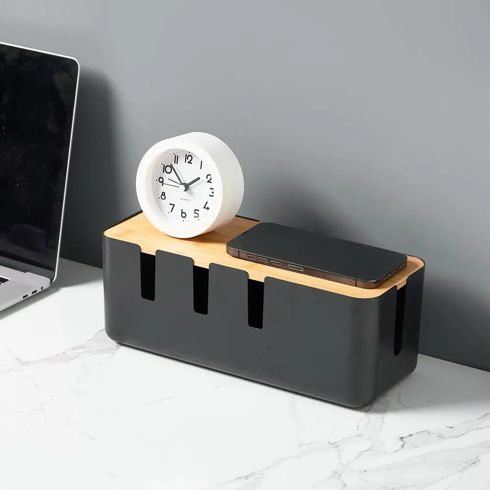 Desktop Cable Storage Box Seven-hole Wood Power Line Wire Management Organizer Charger Socket Network Line Storage Bin