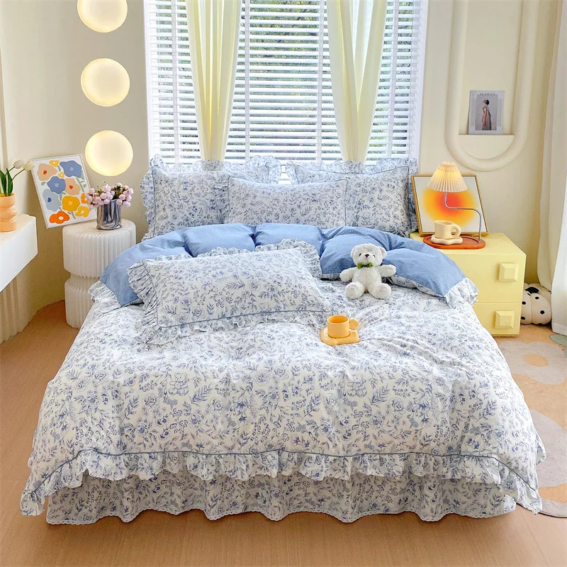 Bonenjoy Duvet Cover 100% Cotton Quilt Cover Ruffles Comforter Cover Floral Style Bedding housse de couette (No Pillowcase)