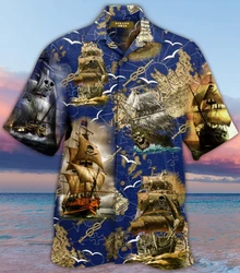 New Hawaiian Shirt for Men World Pirates Halloween Party Wear Short Sleeve Tops Vintage Plus Size Summer Shirts