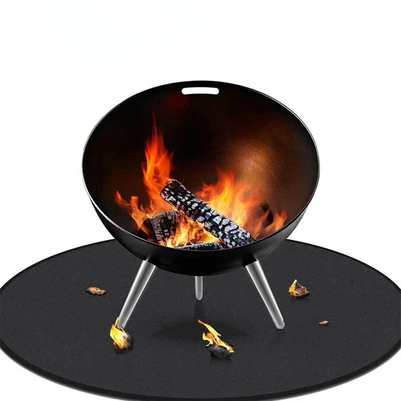 Barbecue Fireproof Heat-Proof Mat Glass Fiber Under Grill Fireproof Mat 36 Inches Reusable Fire Pit Mat Round Pad Picnic Blanket