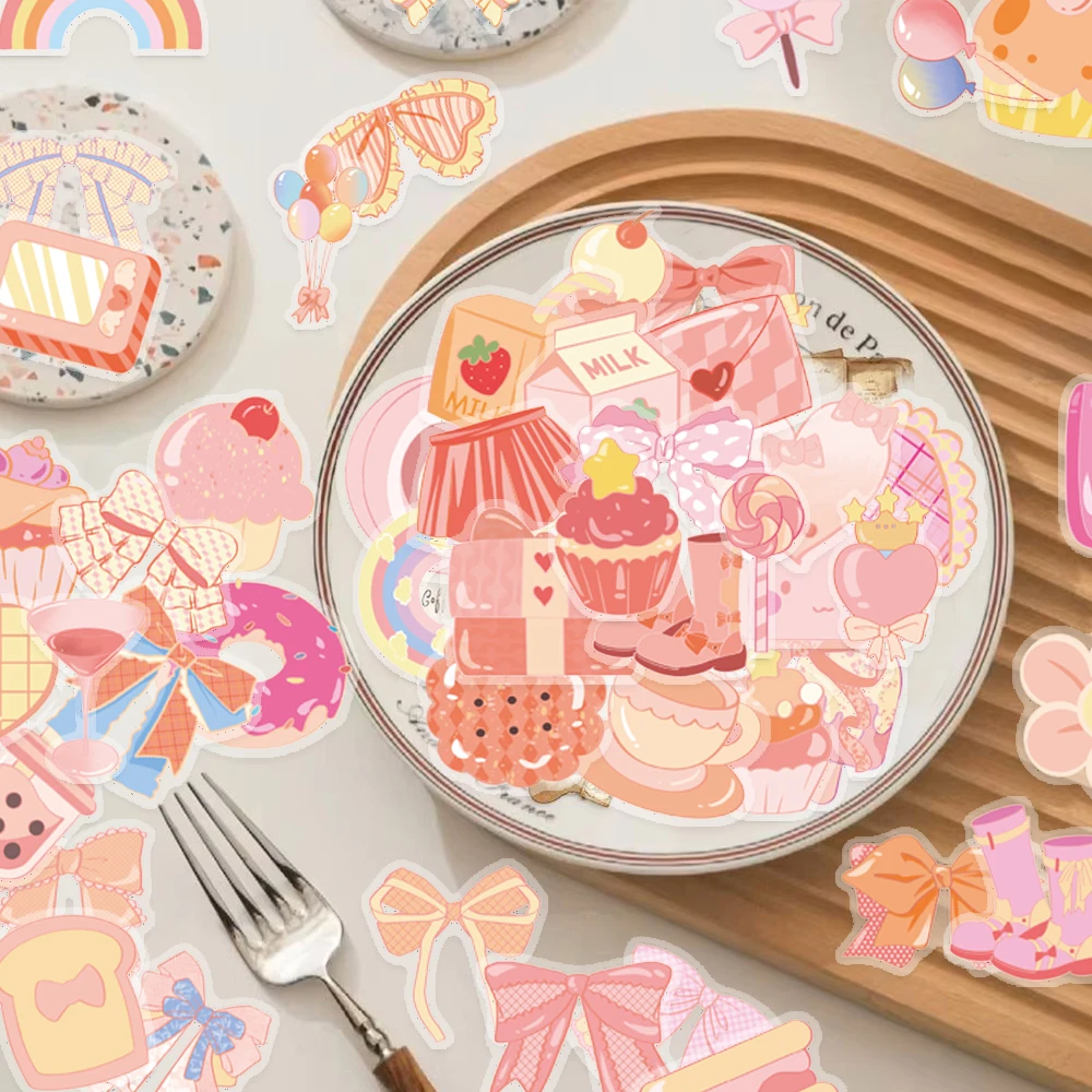 50PCS Nette Rosa Schatz Cartoon Aufkleber PET Bogen Liebe Dessert Eis Cupcake Dekoration Sammelalbum Gitarre Player Konto