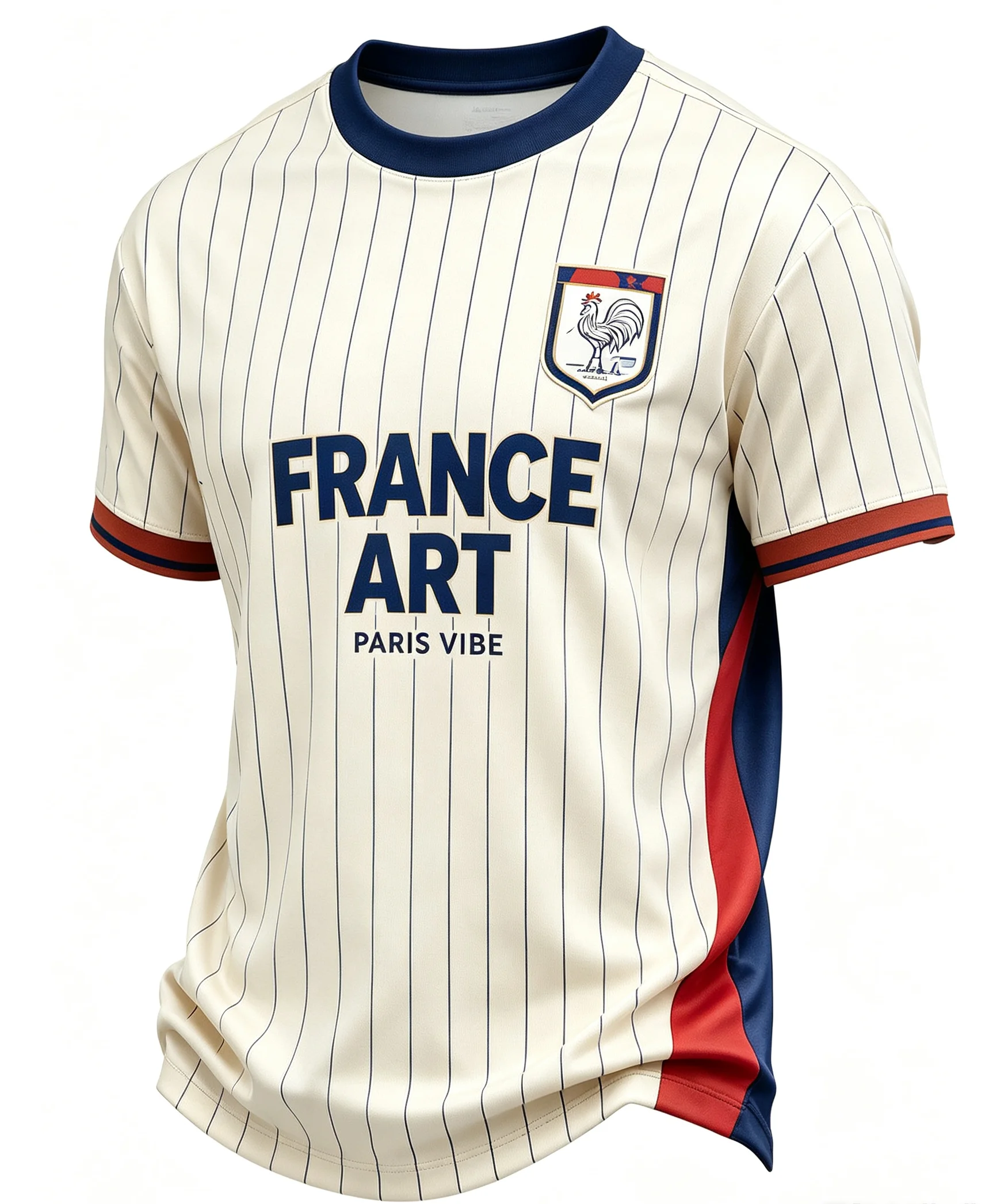 Family Matching French Rooster Emblem Football T-shirt Beige Pinstripe France Art Print Quick Moisture Wicking Sports Jersey Top