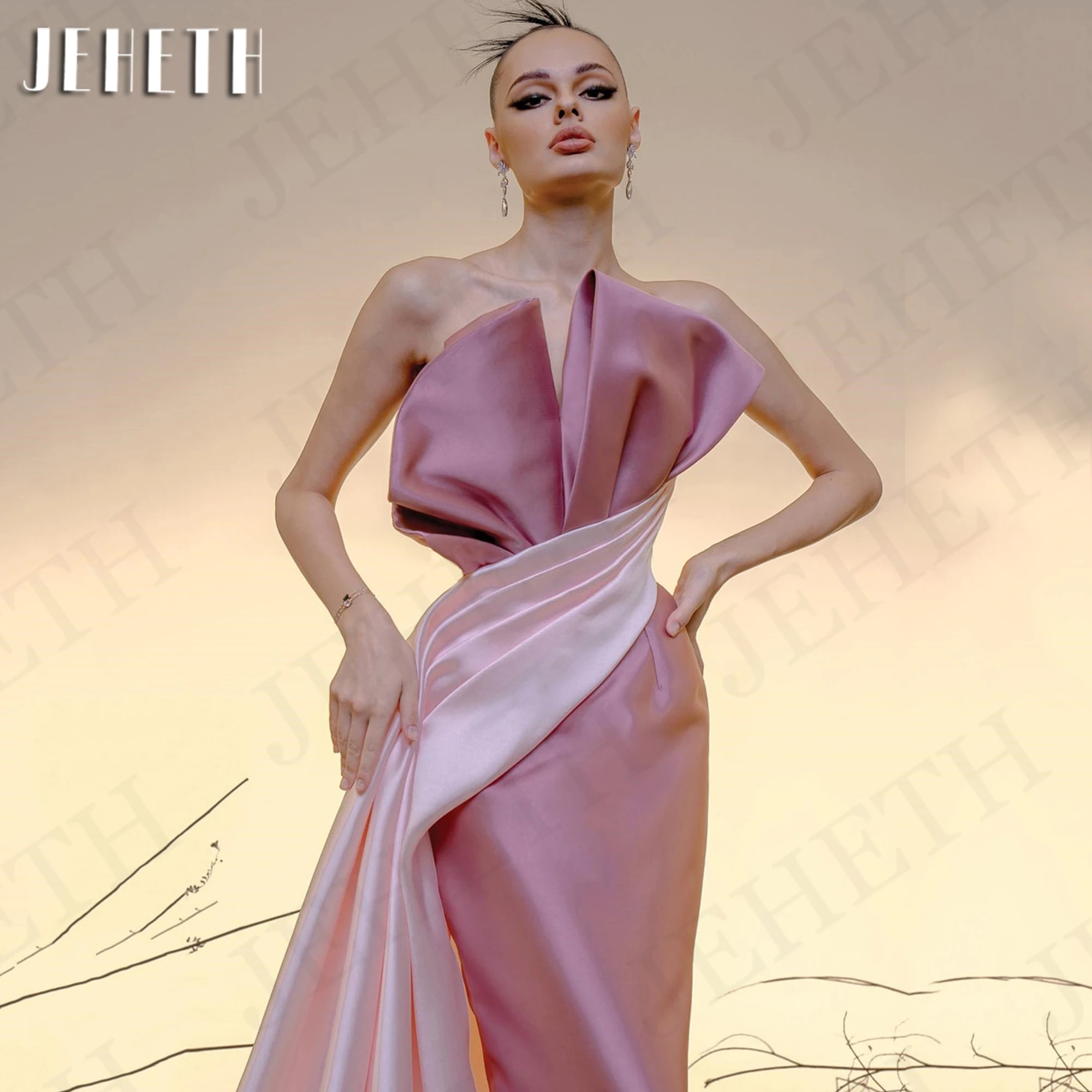 JETH Elegante zeemeermin avondjurken voor vrouwen formele satijn strapless feestjurk vrouwen roze Elegante Zeemeermin Avondjurken Voor Vrouwen