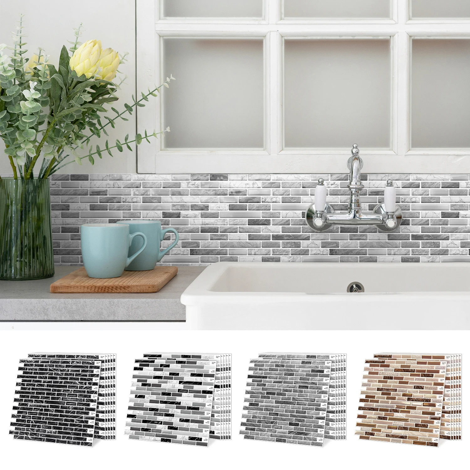 8/16/32 self-adhesive stickers, PVC material waterproof and heat-resistant kitchen tile stickers