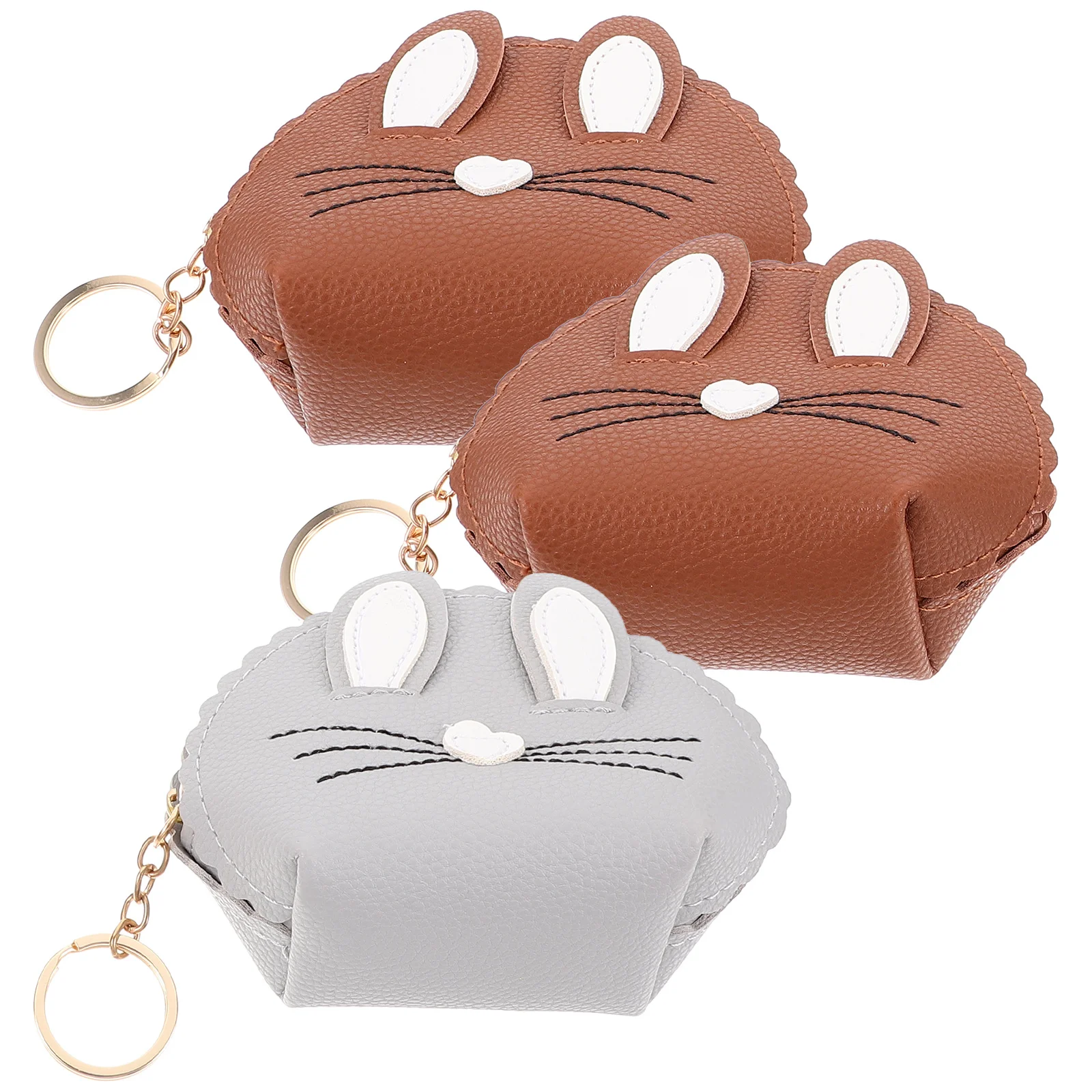 

3Pcs Mini Key Ring Bag Cute Bunny Ear Style Tough Wear-Resistant PU for Any Occasion Coin Storage Purse Bunny Ear Change Purse
