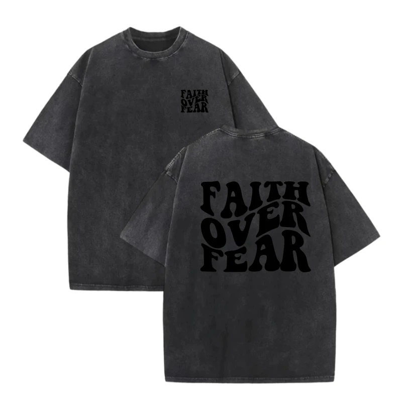 

Unisex Oversized Cotton T-Shirt Faith Over Fear Graphic Printed Short Sleeve Casual Loose Fit Streetwear Fashion Summer Tops