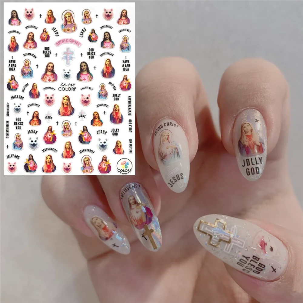 CA-148 CA-126 Jesus christ Our Lady 3D Back glue Nail Art Stickers Decals Sliders Nail ornament decoration