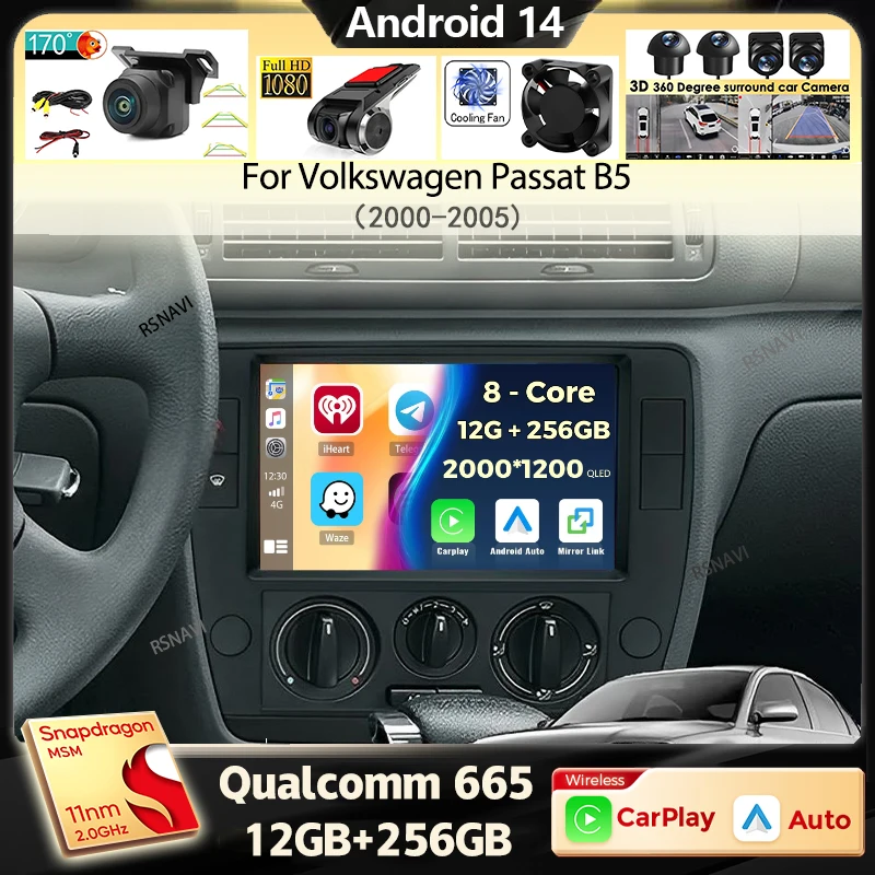 

Android 14 Carplay Car Radio For Volkswagen Passat B5 2000 2001 2002 - 2005 Navigation GPS Multimedia Player WiFi+4G stereo BT
