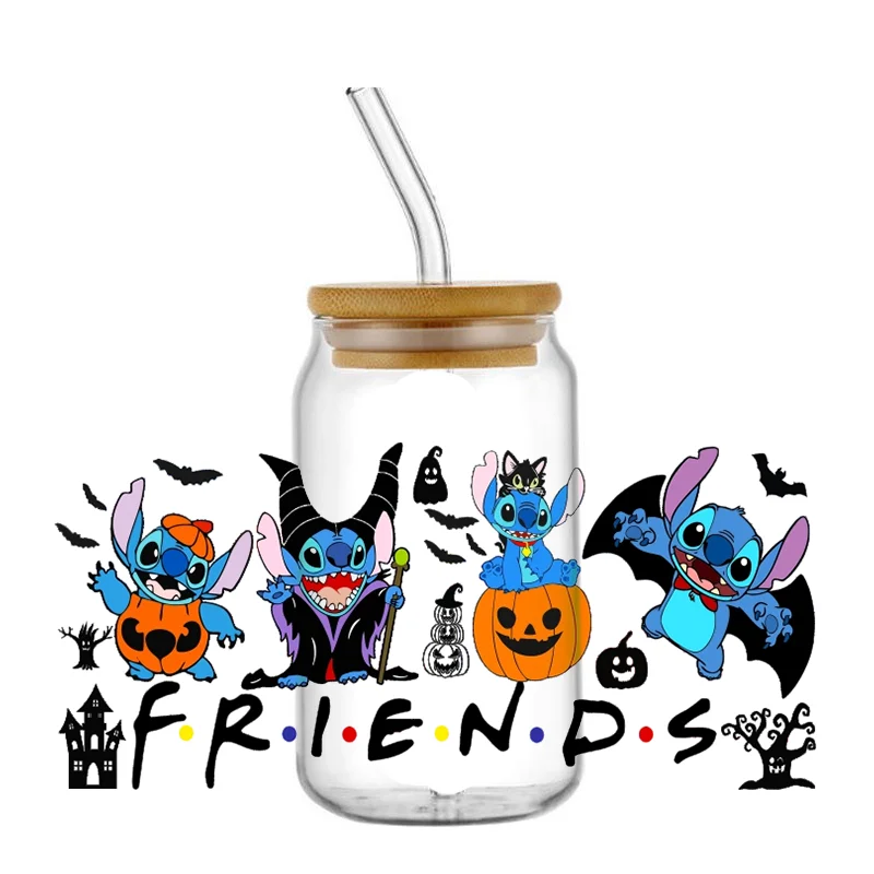 

Miniso Mixed Cute Stitch Cartoon Halloween UV DTF Cup Wrap For 16oz Libbey Coffee Glass Can Cup New Design uvdtf Wrap DIY