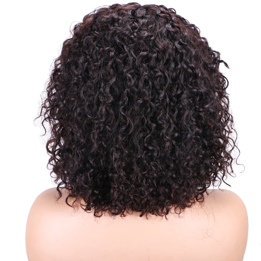 Kinky Curly Human Hair Wigs Black Shoulder Length Full Fluffy Wigs with Bangs Machine Made Human Hair for Afro Women Daily Party