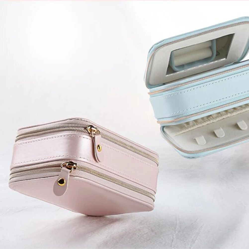 

PU Jewelry Storage Box Portable Zippered Jewelry Holder Organizer for Rings Earrings Necklace (Red)