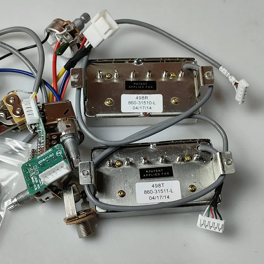 Alnico V Guitar Humbucker Pickup Set, Golden Cover, with Pro Wiring Harness Quick Connectors, 498R, 498T, Guitar Pickups