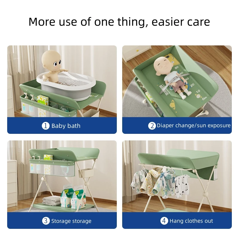 Baby diaper table with wheels multi-function foldable nursing table newborn touch bath table