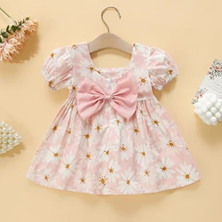 Summer Beach Children'S Dress Girls' Big Bow Full Body Small Chrysanthemum Print Princess Dress Suitable For 0-3 Years Old