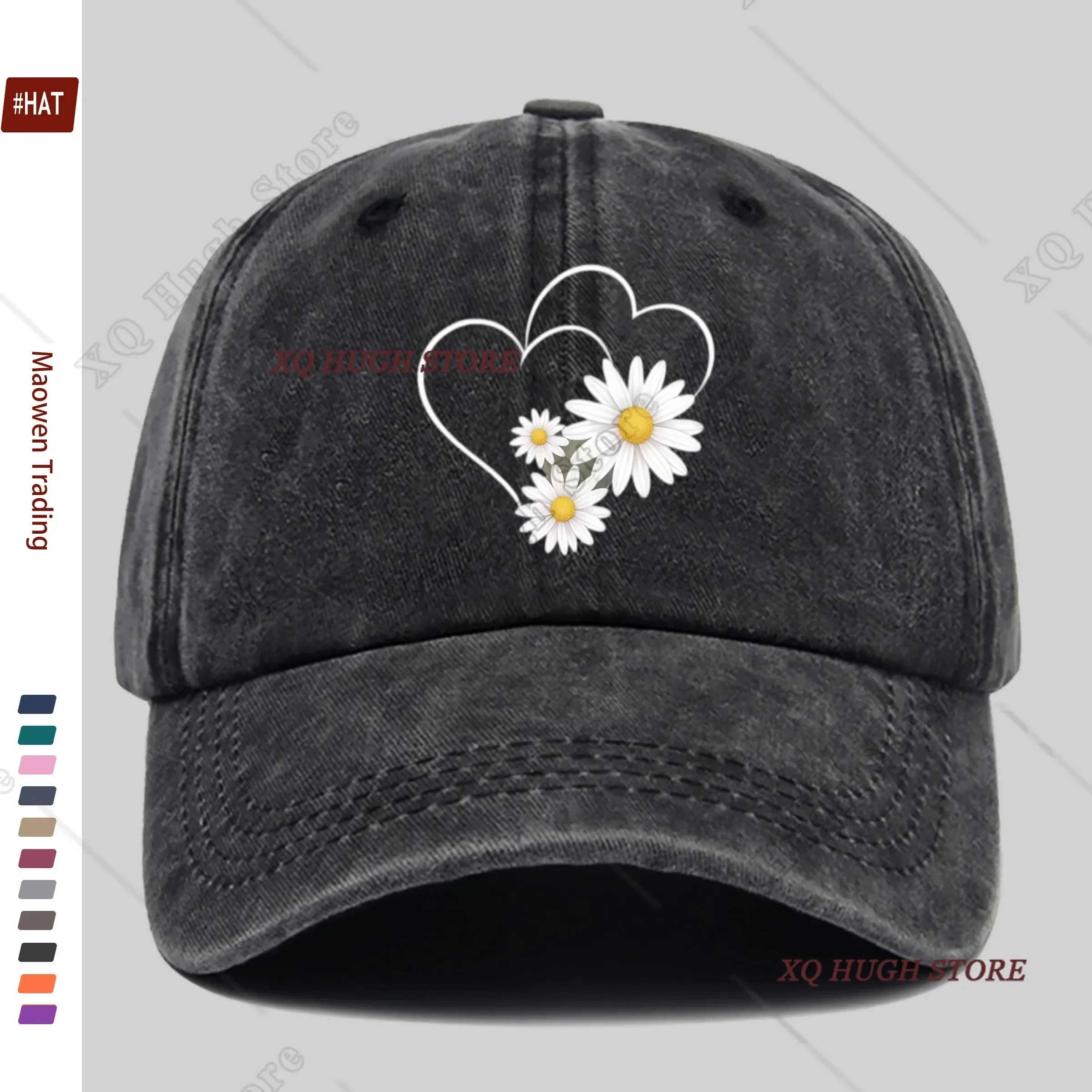 Elegant Heart Daisy Print Sun Hat Hats Hip Hop Mens Snapback Cap