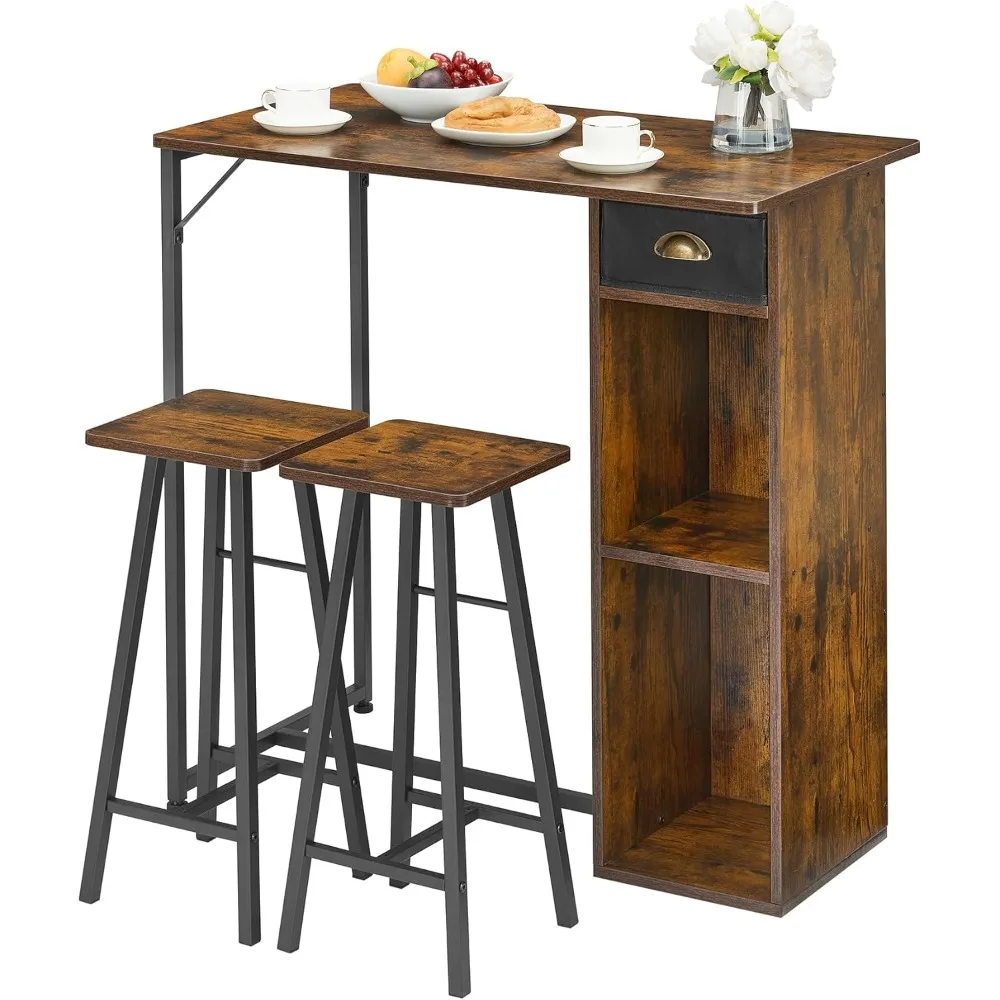 

Compact 2-Seater High Top Kitchen Table with 3 Storage Shelves for Dining and Organization