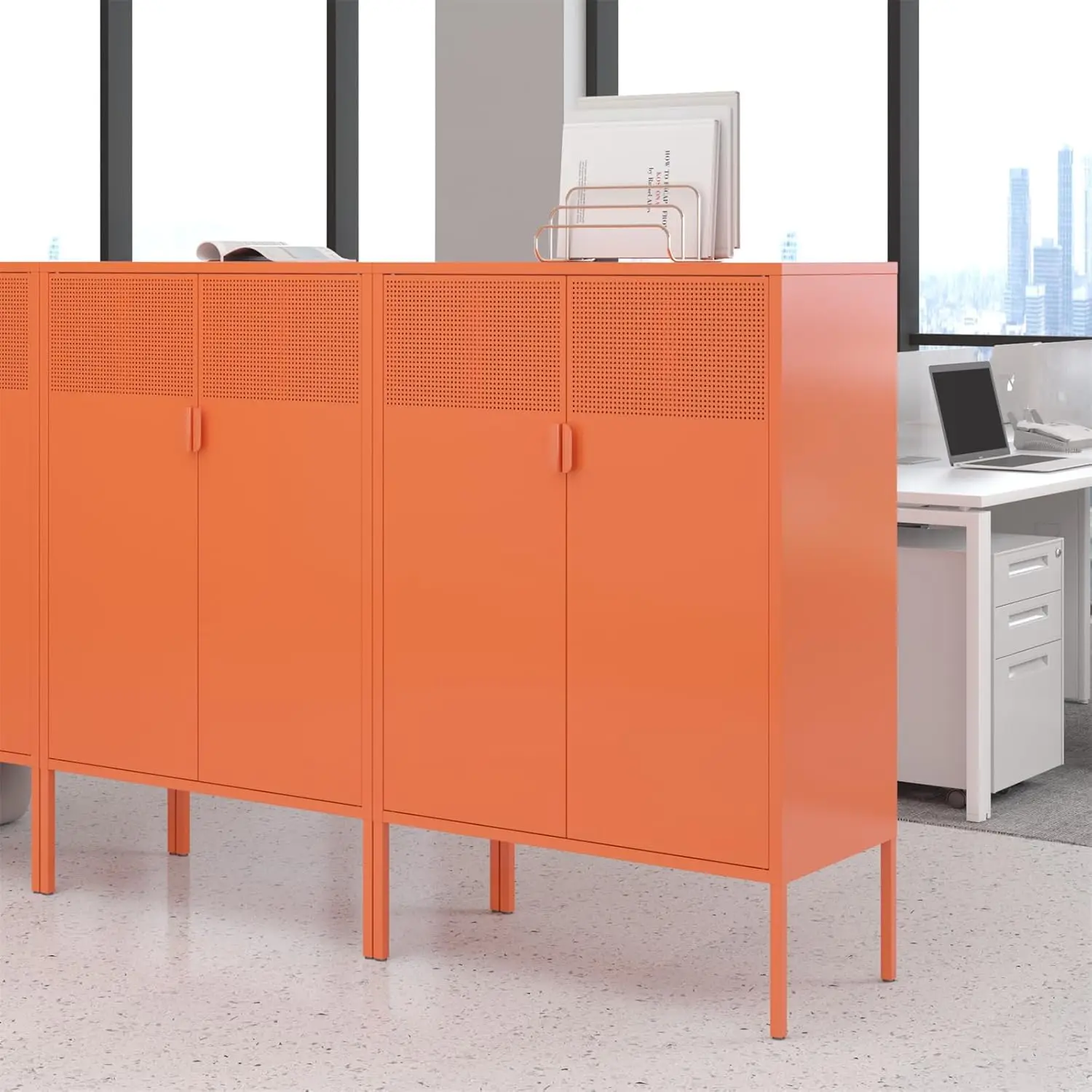 Steel Storage Cabinet, Adjustable Laminate, Side Cabinet, Shoe Cabinet, Orange Cabinet Dining Side Cabinet Wine Cabinet Living