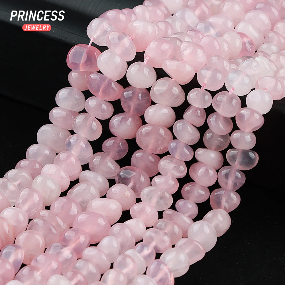 A++ Natural 8/10mm Madagascar Pink Quartz Crystal Pebble Beads for Jewelry Making Wholesale DIY Accessories