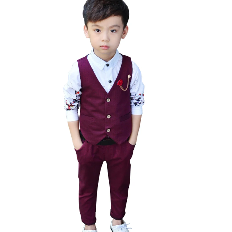 

Wedding Suit for Boys Children Vest + Pants 2 Pieces Formal Suit Red Gray Boys Spring Summer England Style Kids Blazer Suits