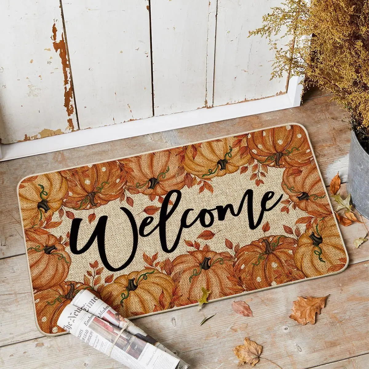 VIKAMA-felpudo de calabaza de otoño para entrada interior y exterior, felpudo de bienvenida en pulgadas, estera decorativa para jardín, terraza, porche de casa