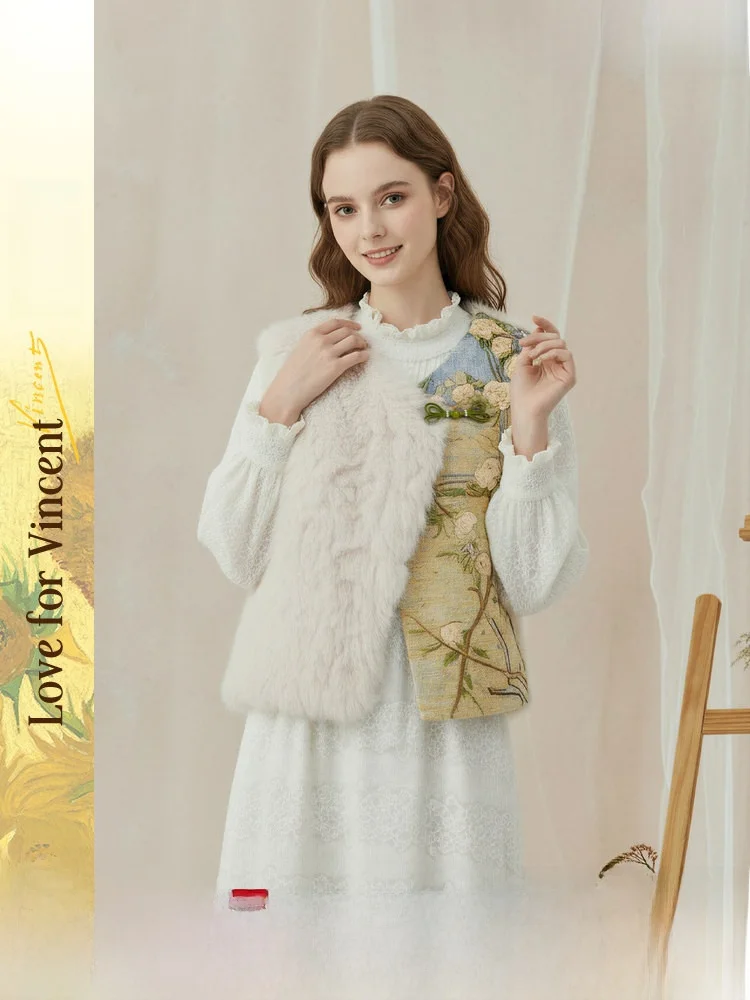 

Женская жилетка Vangogh из искусственного меха с принтом, зимняя новинка, на пуговицах, из смесового полиэстера, стандартный крой, круглый вырез