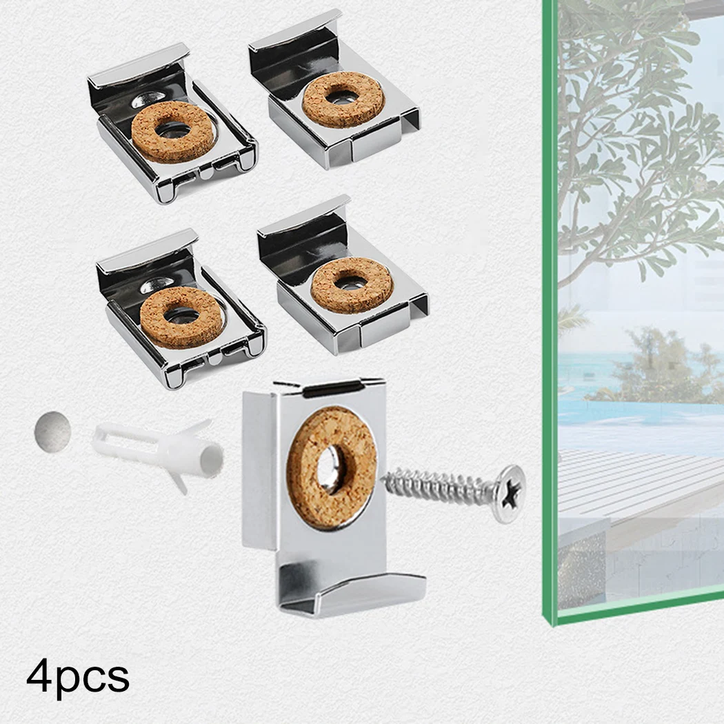 4pcs Bathroom Mirror Glass Wall Mounting Fixing Kit Frame Less Clips With Screws Mounting Hanger Wall Brackets Clamps Hardware